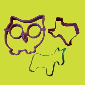 Fried egg silicone owl, metal state of Texas, metal animal, EUC